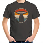 UFO, Retro Stripes - Kids Youth T-Shirt Charcoal Kids Youth T-shirt Printed In Australia