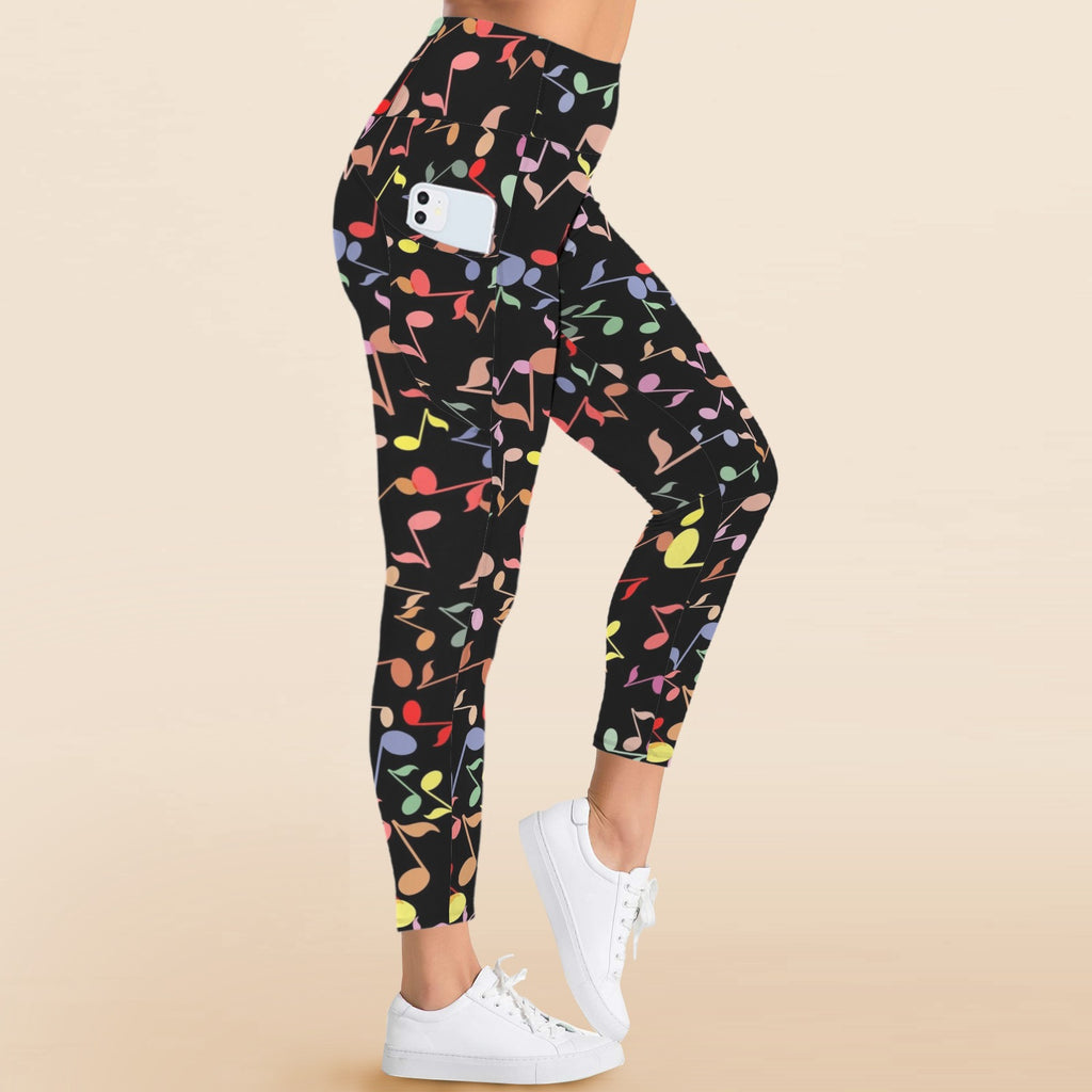 Quavers, Music Notes - Women's High Waist Pockets Yoga Leggings