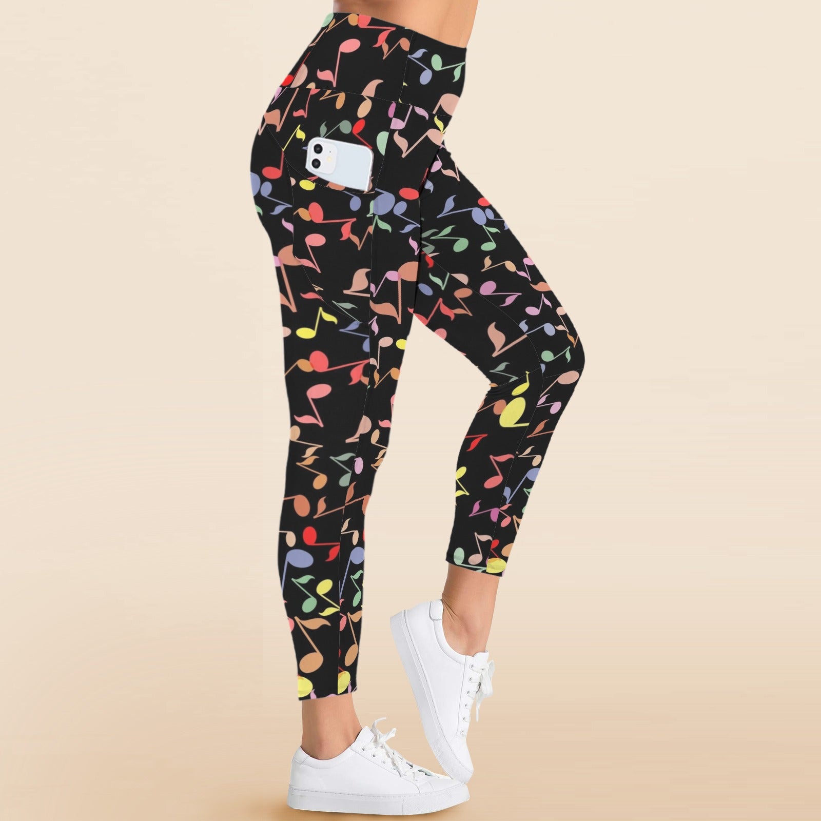 Quavers, Music Notes - Women's High Waist Pockets Yoga Leggings