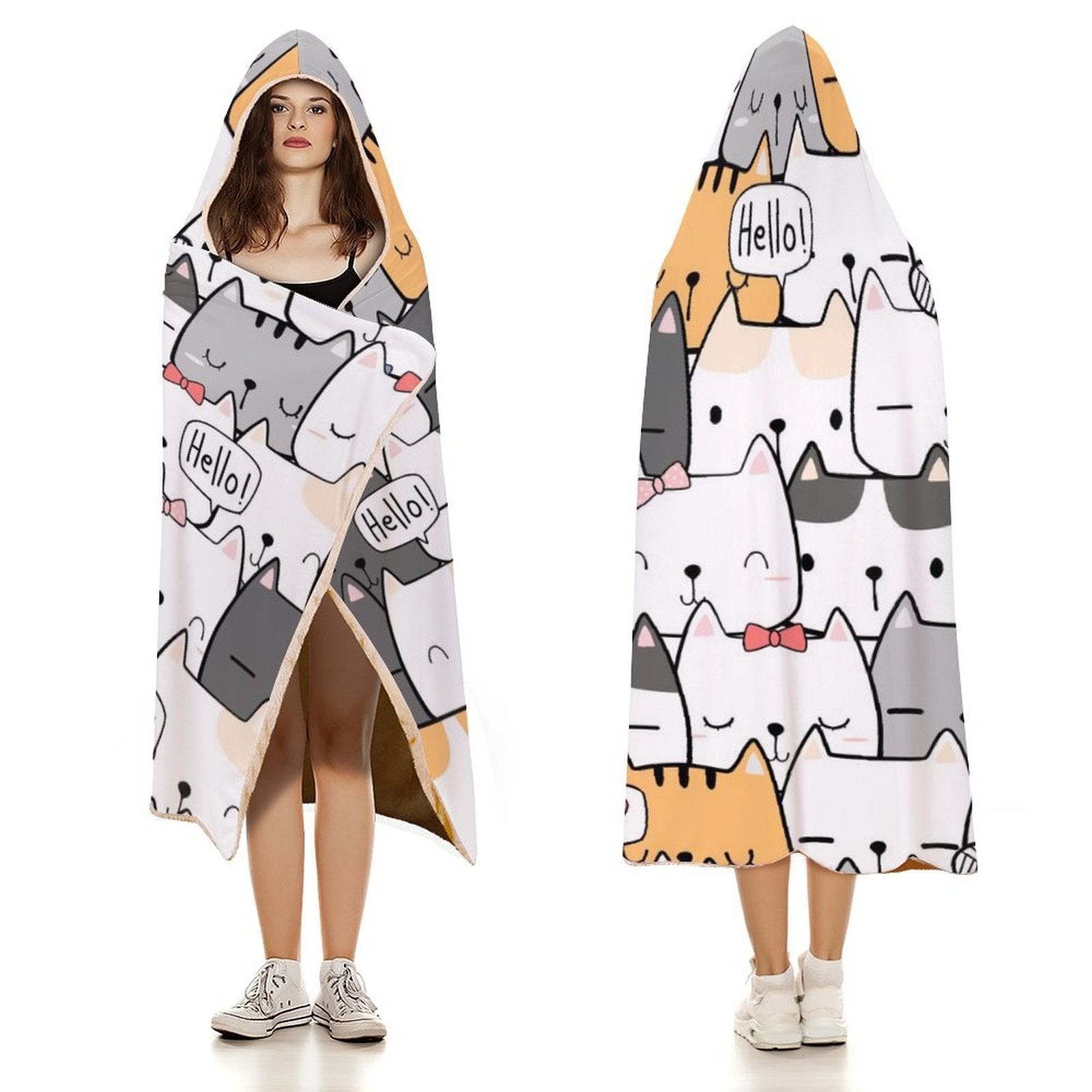 Cat Hello Kids Hooded Blanket 100cm x 130cm Kids Hooded Blanket animal Printed Offshore