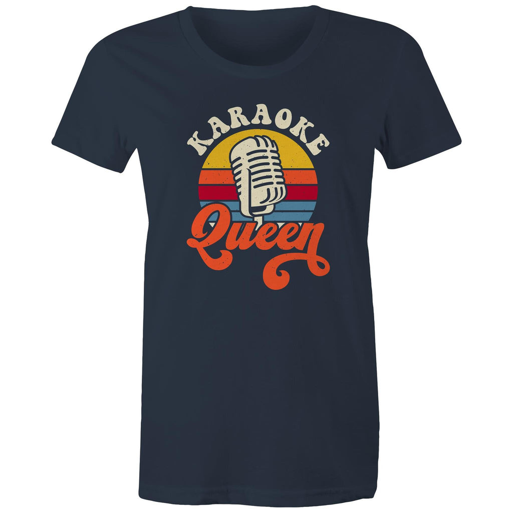 Karaoke Queen - Womens T-shirt Navy Womens T-shirt Music Printed In Australia