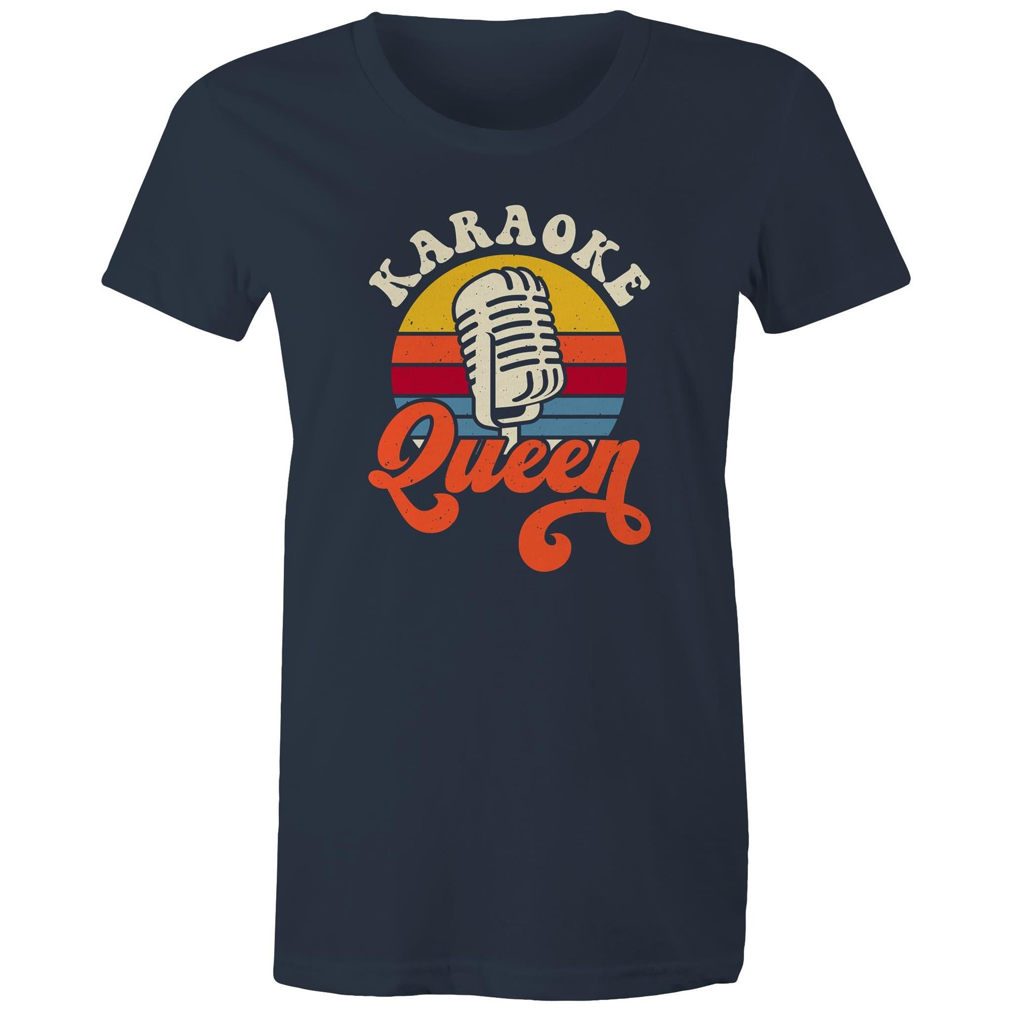 Karaoke Queen - Womens T-shirt Navy Womens T-shirt Music Printed In Australia