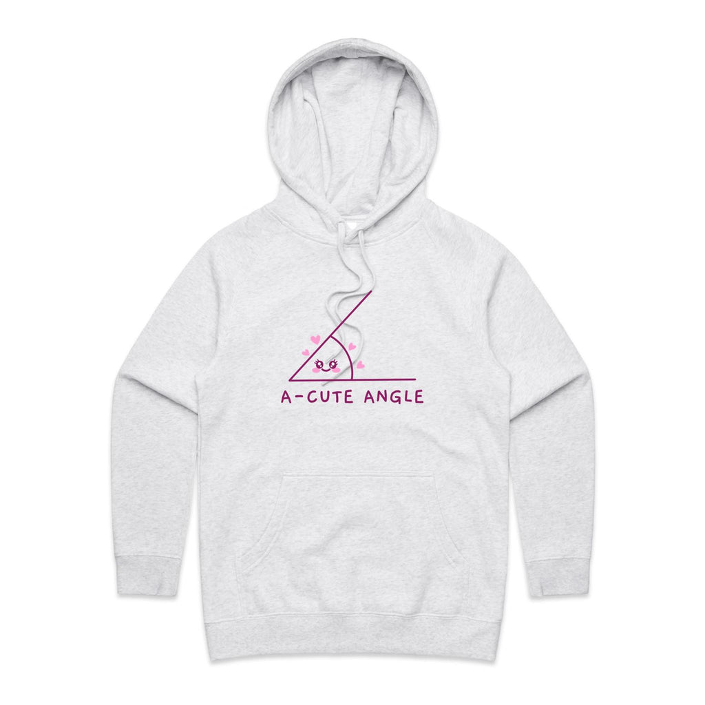 A-Cute Angle, Maths - Womens Hoodie White Marle Womens Hoodie Maths Printed In Australia