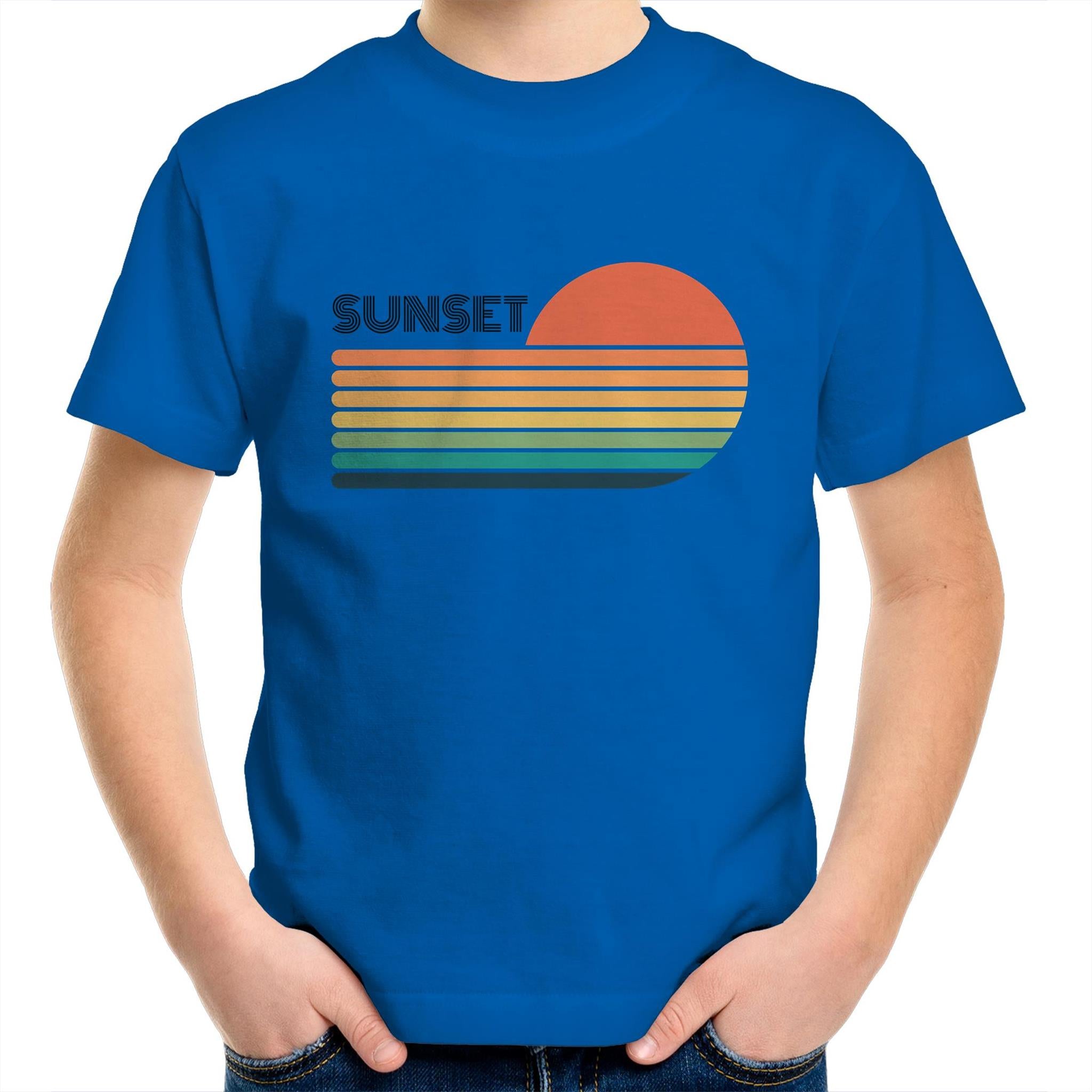 Retro Sunset - Kids Youth T-Shirt Bright Royal Kids Youth T-shirt Printed In Australia Retro