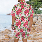 Hibiscus Men's Hawaiian Shirt & Shorts Set Men's Hawaiian Shirt & Shorts Set Plants Printed Offshore