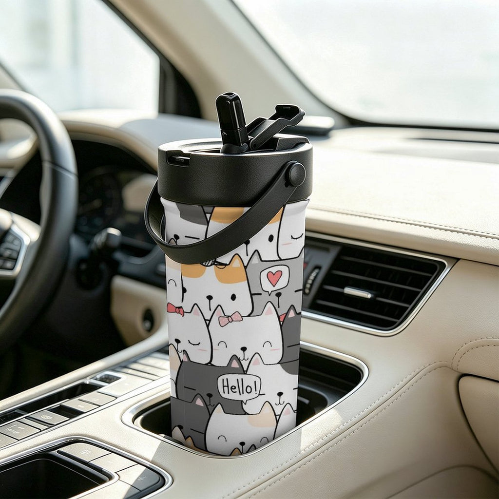Cat Hello 20oz Tea Tumbler with Carry Handle