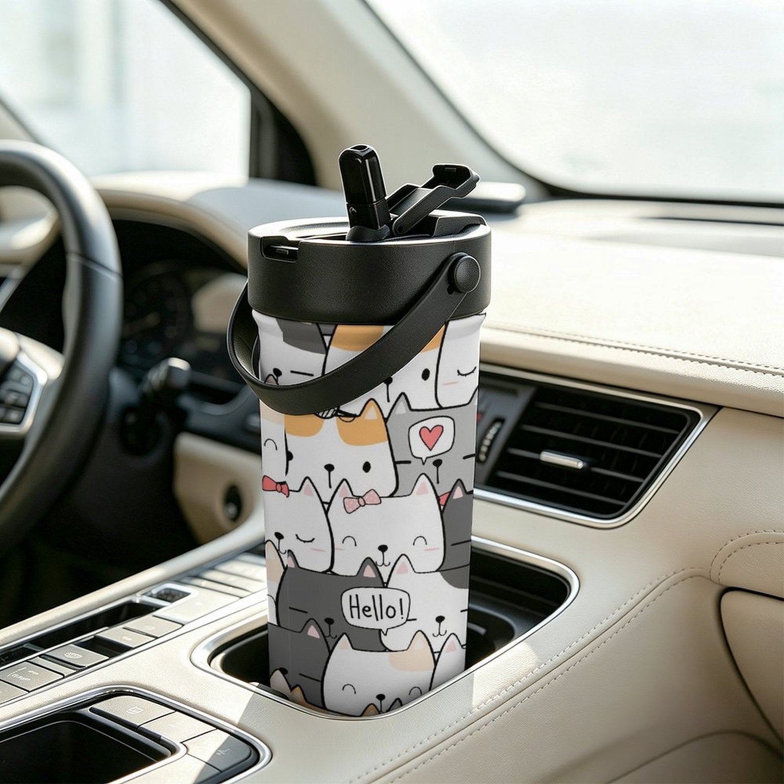 Cat Hello 20oz Tea Tumbler with Carry Handle