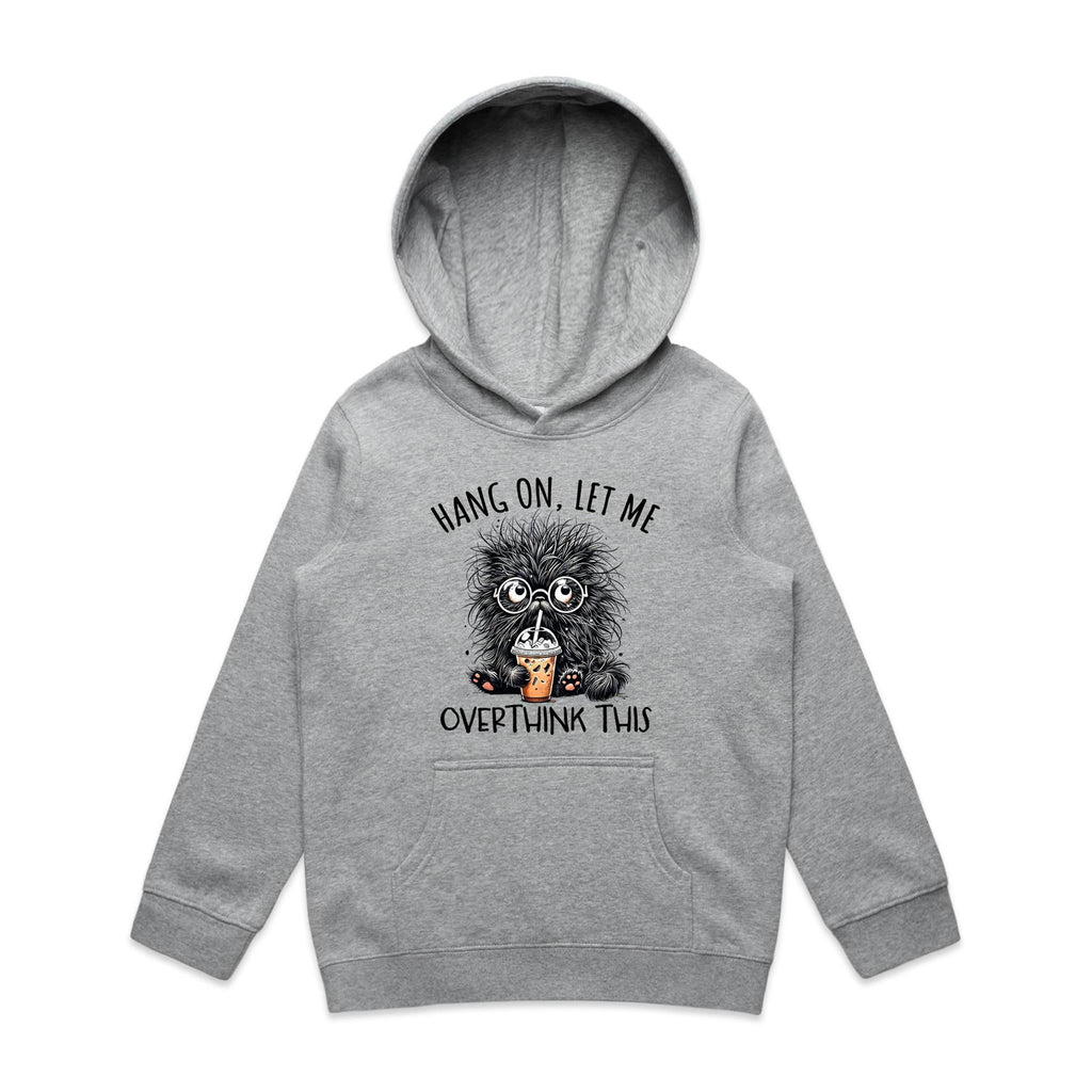 Frazzled Cat, Hang On Let Me Overthink This Kid's AS Colour Hoodie Grey Marle Kids Hoodie animal Printed In Australia
