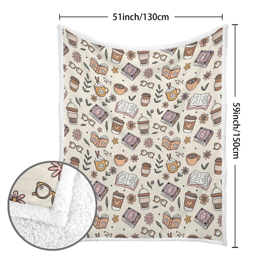Books And Coffee - Double-Layer Fleece Blanket 51"x59"