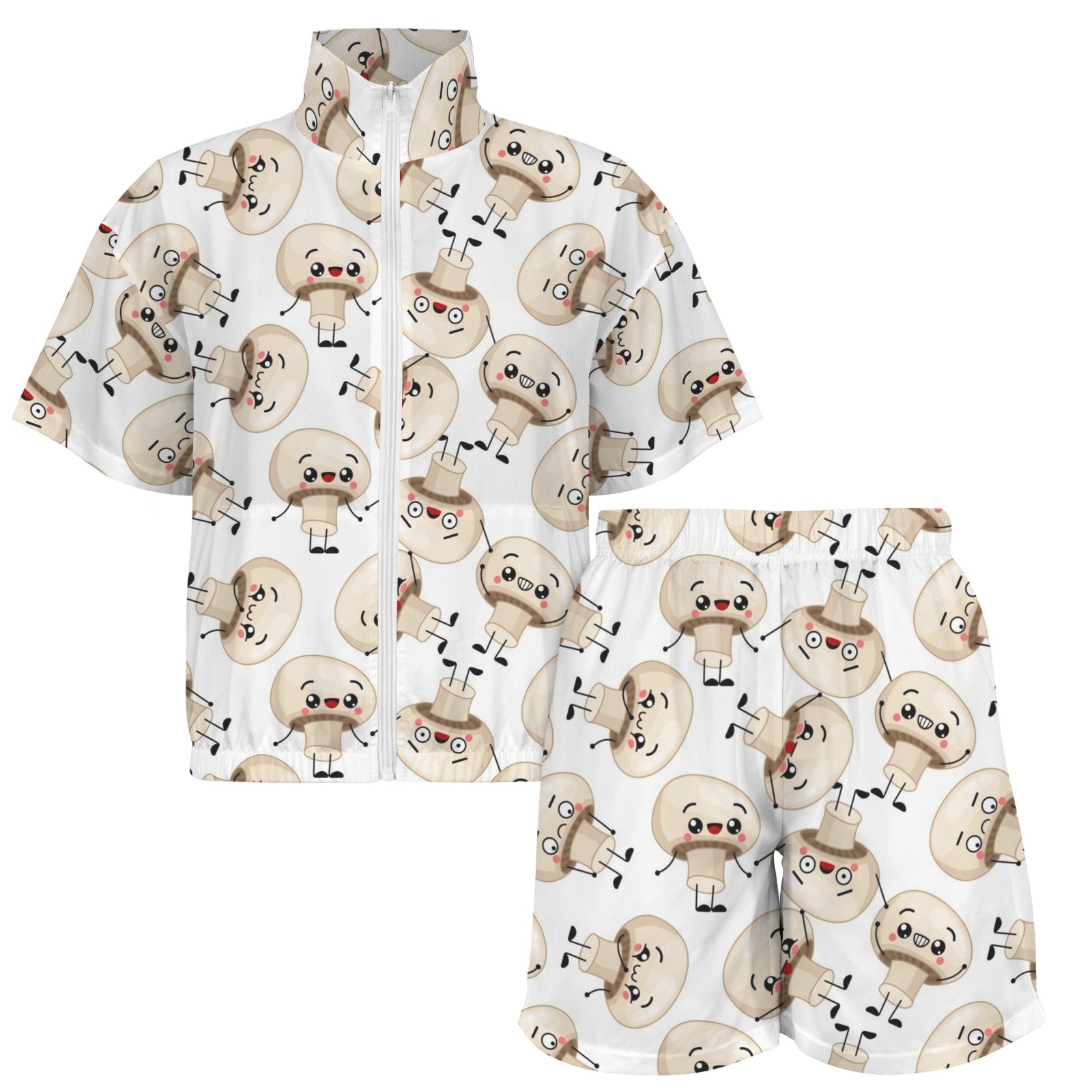 Cute Mushrooms Women's Windbreaker Short Set Women's Windbreaker Short Set Food Printed Offshore