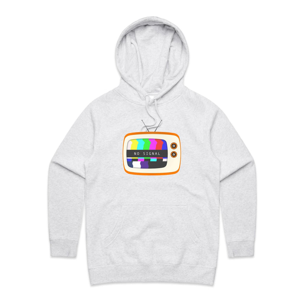 Retro TV, No Signal - Womens Hoodie White Marle Womens Hoodie Printed In Australia Retro Tech