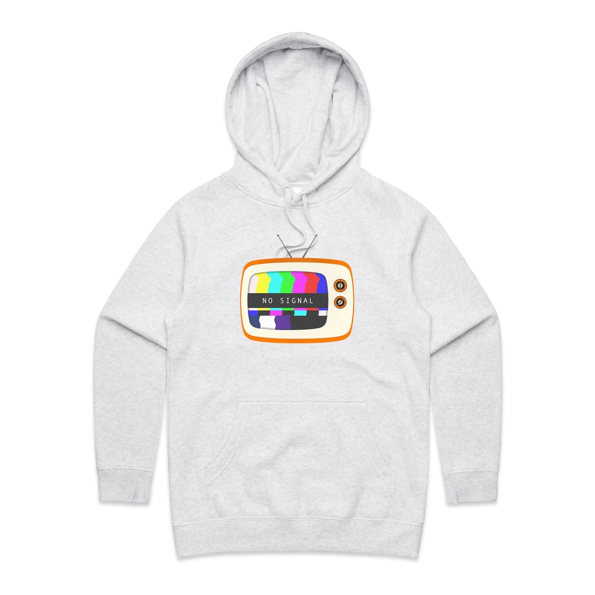 Retro TV, No Signal - Womens Hoodie White Marle Womens Hoodie Printed In Australia Retro Tech
