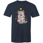 Christmas Cat - Mens T-Shirt Navy Mens Christmas T-shirt Christmas Printed In Australia