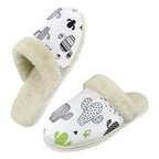 Cactus In Black And White Men's Fur Trim Thick-Sole Indoor Slippers 2XL Men's Fur Trimmed Slippers Plants Printed Offshore