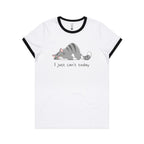 Cat, I Just Can't Today - Women's Ringer Tee White Black Womens Ringer T-shirt animal Printed In Australia