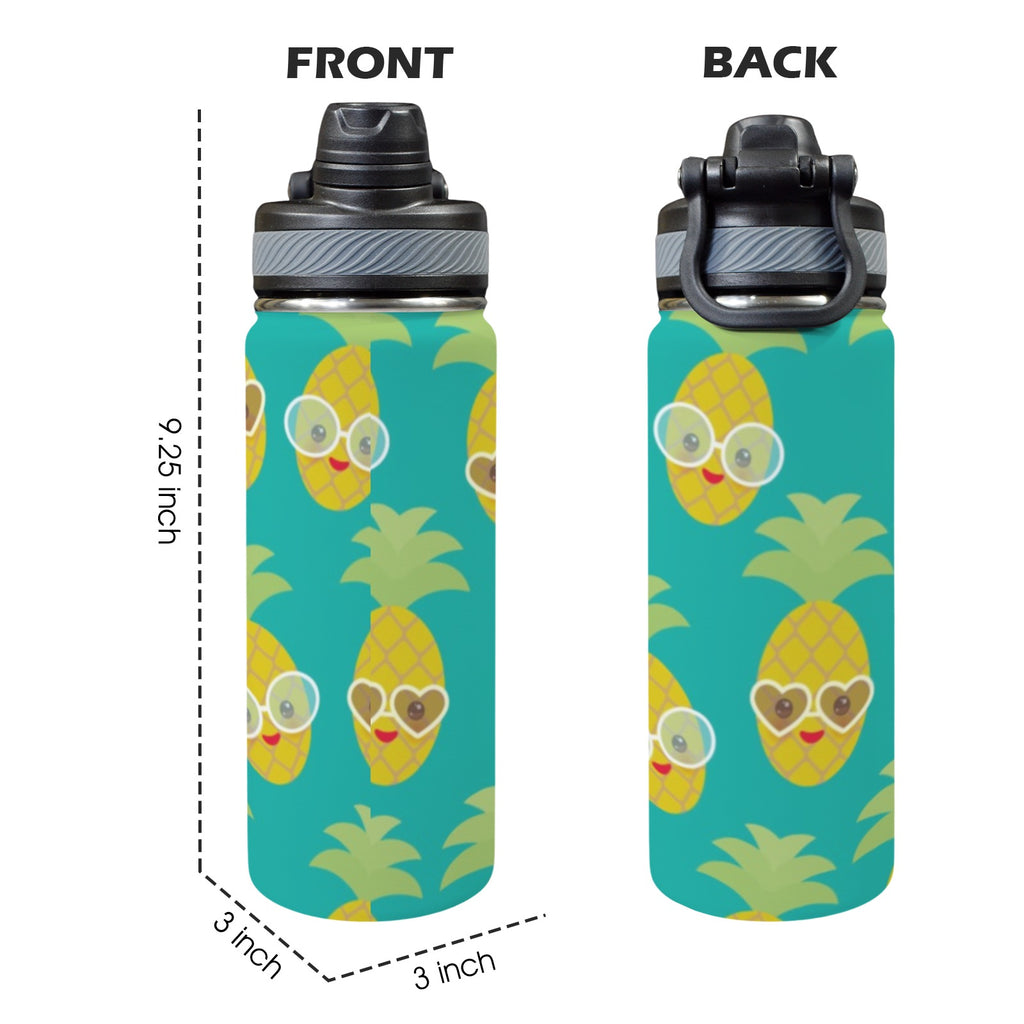 Pineapples With Glasses - Insulated Water Bottle with Dual-Use Lid (18oz) Insulated Water Bottle with Dual-Use Lid (18oz) Food Printed Offshore