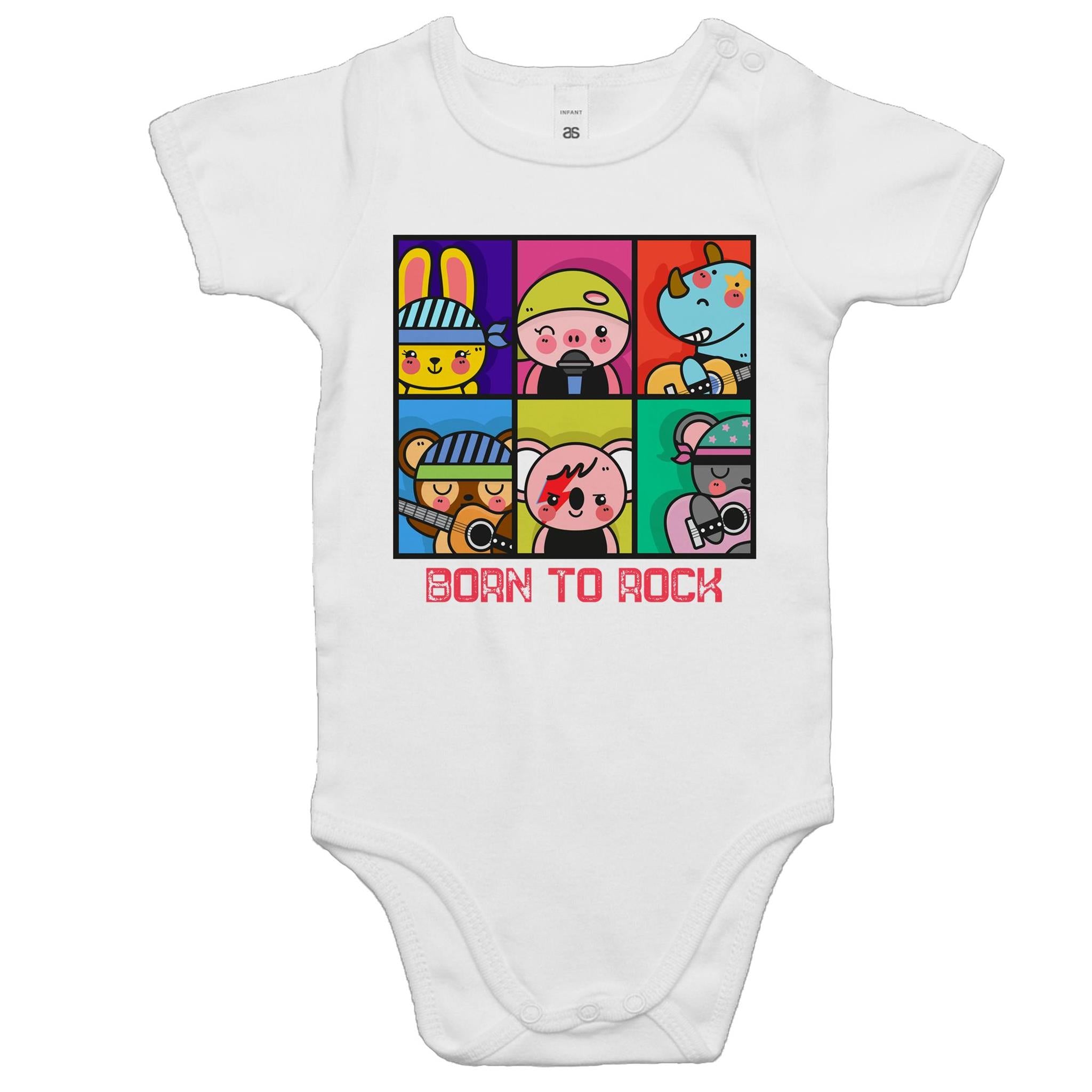 Born To Rock -Baby Bodysuit White Baby Bodysuit Printed In Australia