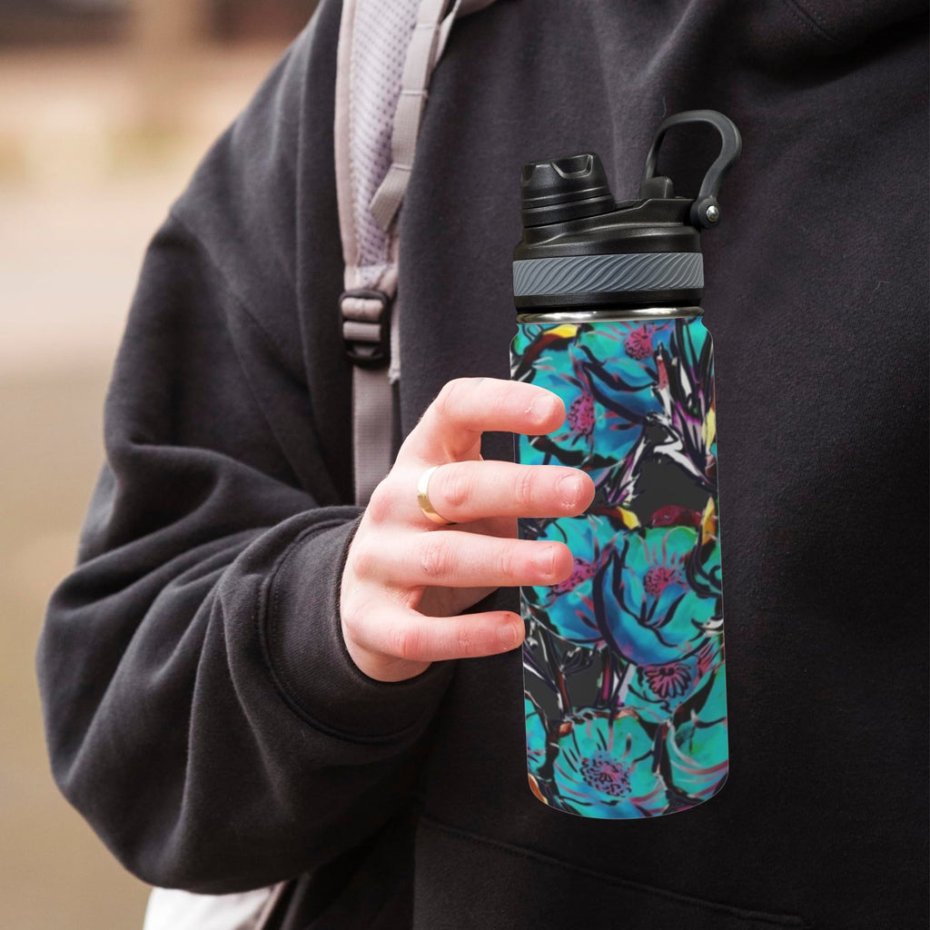 Flower It Blue - Insulated Water Bottle with Dual-Use Lid (18oz) Insulated Water Bottle with Dual-Use Lid (18oz) Plants Printed Offshore