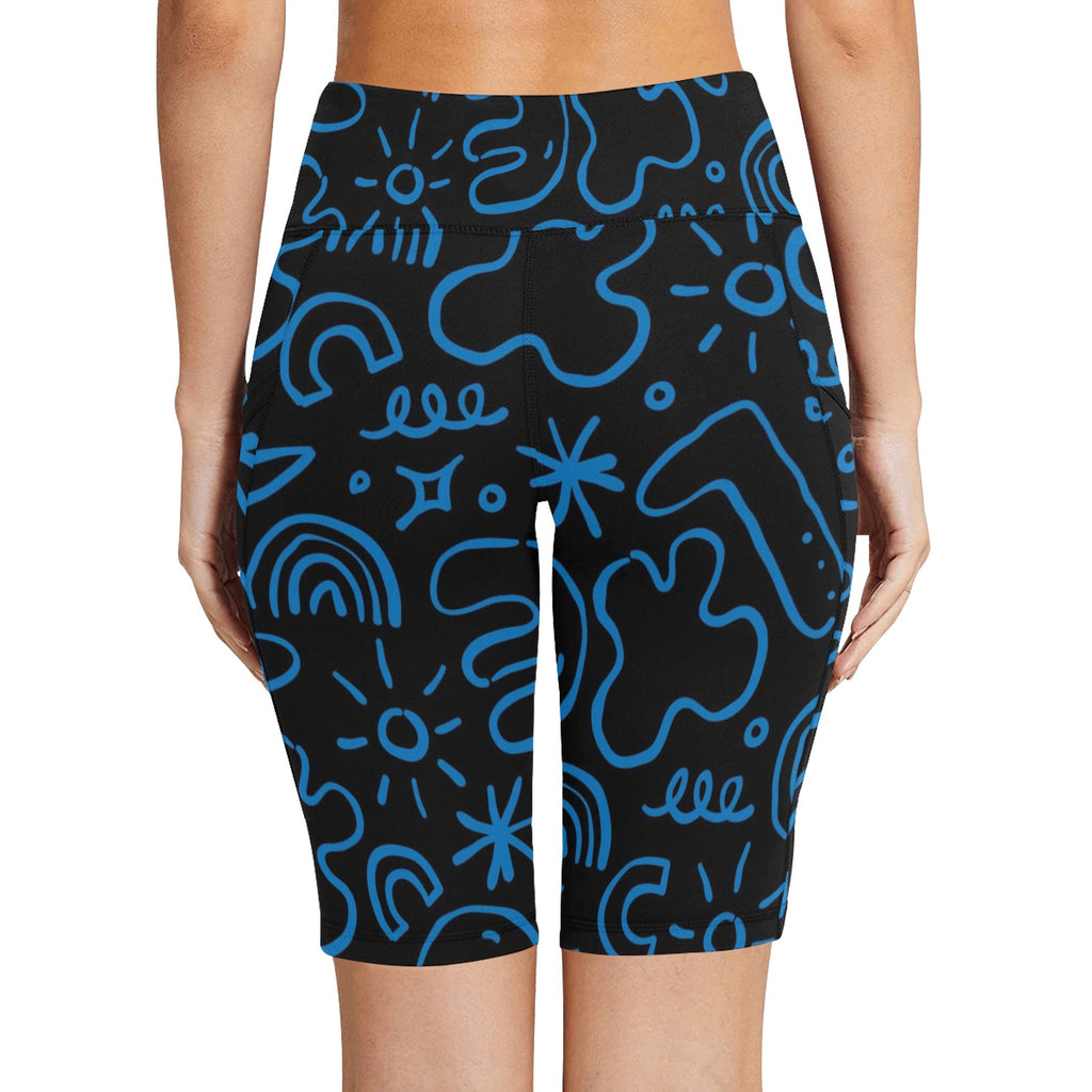 Blue Squiggle Women's Bike Shorts With Side Pockets Women's Bike Shorts Printed Offshore