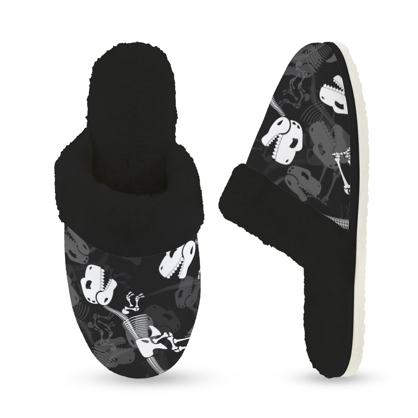Dinosaur Skeleton Women's Fur Trim Thick-Sole Indoor Slippers Women's Fur Trimmed Slippers animal Printed Offshore