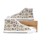 Books And Coffee Women's High Top Canvas Shoes Womens Classic High Top Shoes Coffee Printed Offshore Reading