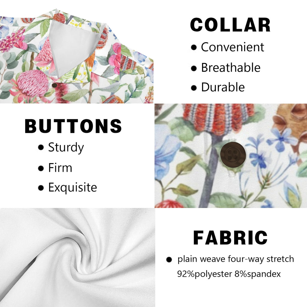 Australian Flowers Men's Short Sleeve Hawaiian Shirt Men's Hawaiian Shirt (New) Plants Printed Offshore