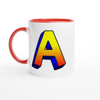 Personalised - Comic Book Initial - White 11oz Ceramic Mug with Color Inside Ceramic Red Personalised 11oz Mug comic Customise Globally Fulfilled Name Personalise