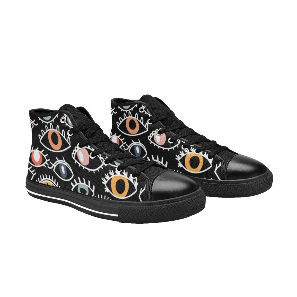 Eyes On Black  Kids High Top Canvas Shoes