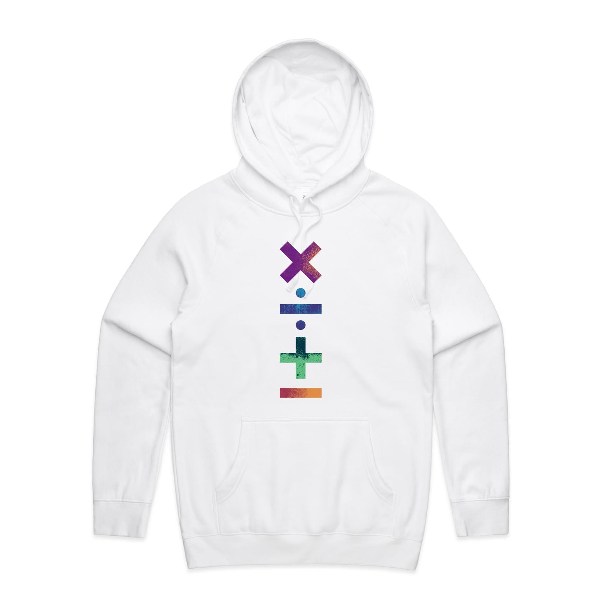 Math Symbols - Mens Hoodie White Mens Hoodie Maths Printed In Australia