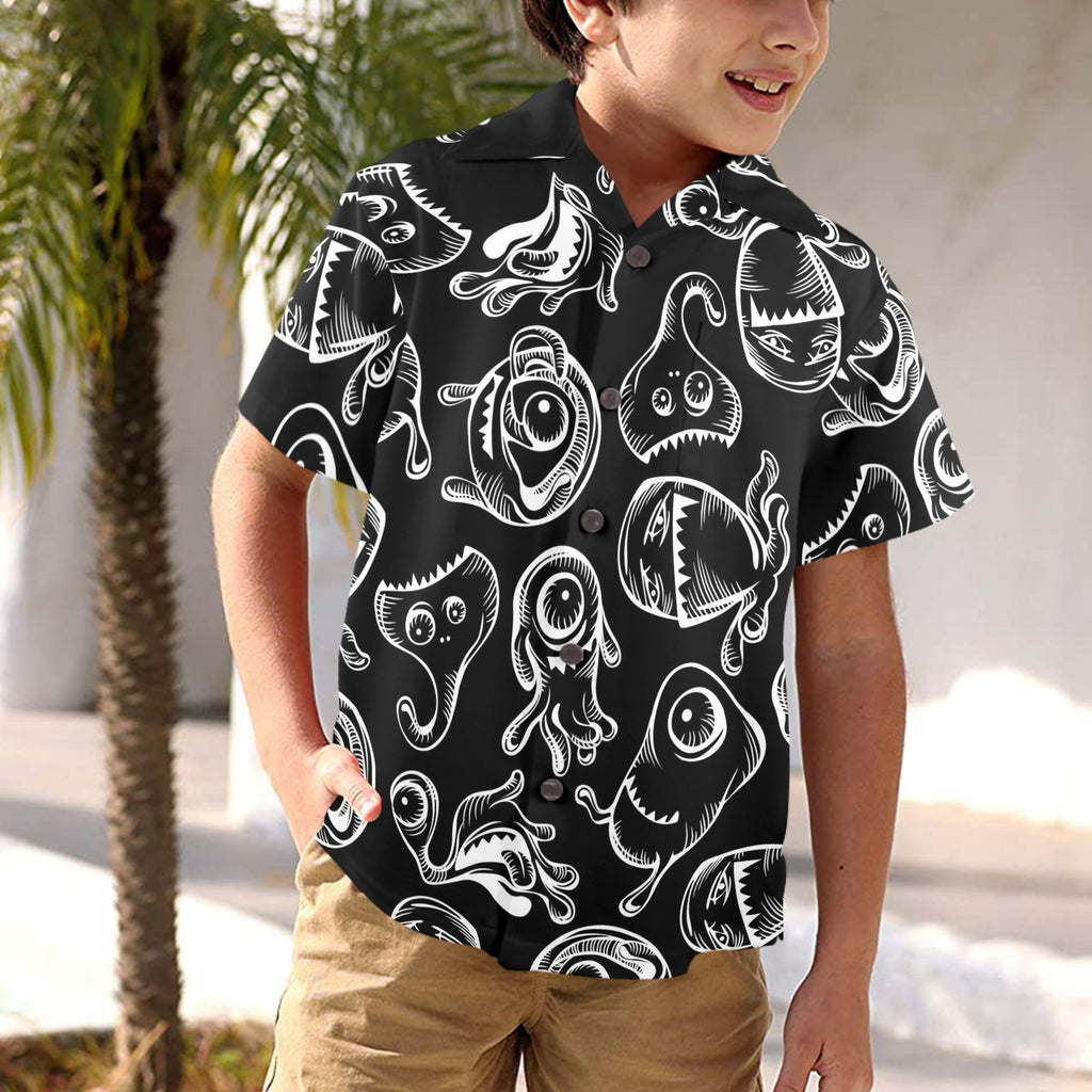 Monsters In Black And White - Junior Kids Hawaiian Shirt
