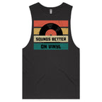 Sounds Better On Vinyl, Record Mens Men's AS Colour Drop Arm Tank Top Coal Drop Arm Tank Top Music Printed In Australia Retro