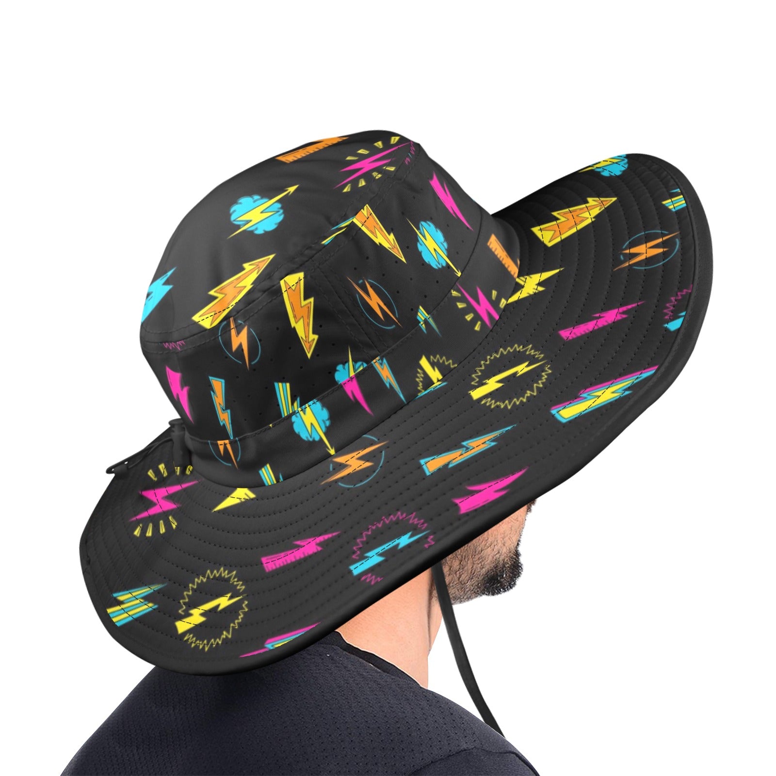 Fun Lightning - Wide Brim Bucket Hat Wide Brim Bucket Hat comic Printed Offshore