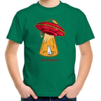 UFO, Here For The Cats - Kids Youth T-Shirt Kelly Green Kids Youth T-shirt animal Printed In Australia Sci Fi