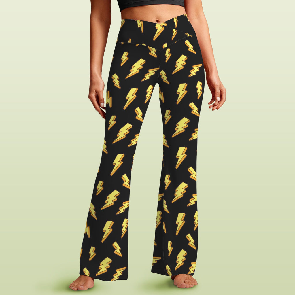Lightning Bolts High Waist Crossover Tummy Control Flare Leggings 5XL High Waist Flare Leggings comic Printed Offshore