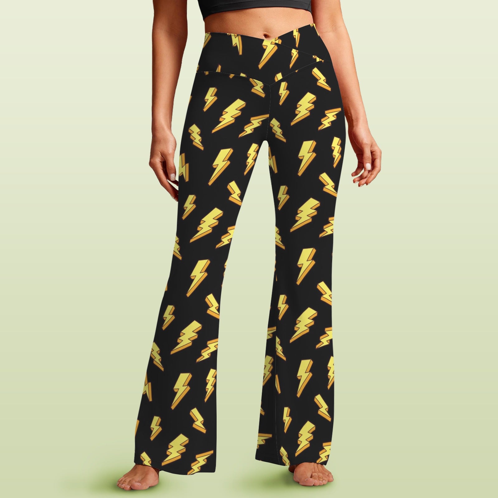 Lightning Bolts High Waist Crossover Tummy Control Flare Leggings 5XL High Waist Flare Leggings comic Printed Offshore