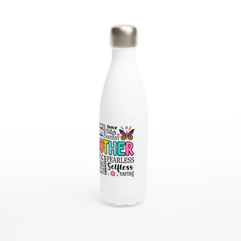 Mother Word Cloud - White 17oz Stainless Steel Water Bottle White Water Bottle Globally Fulfilled Mum