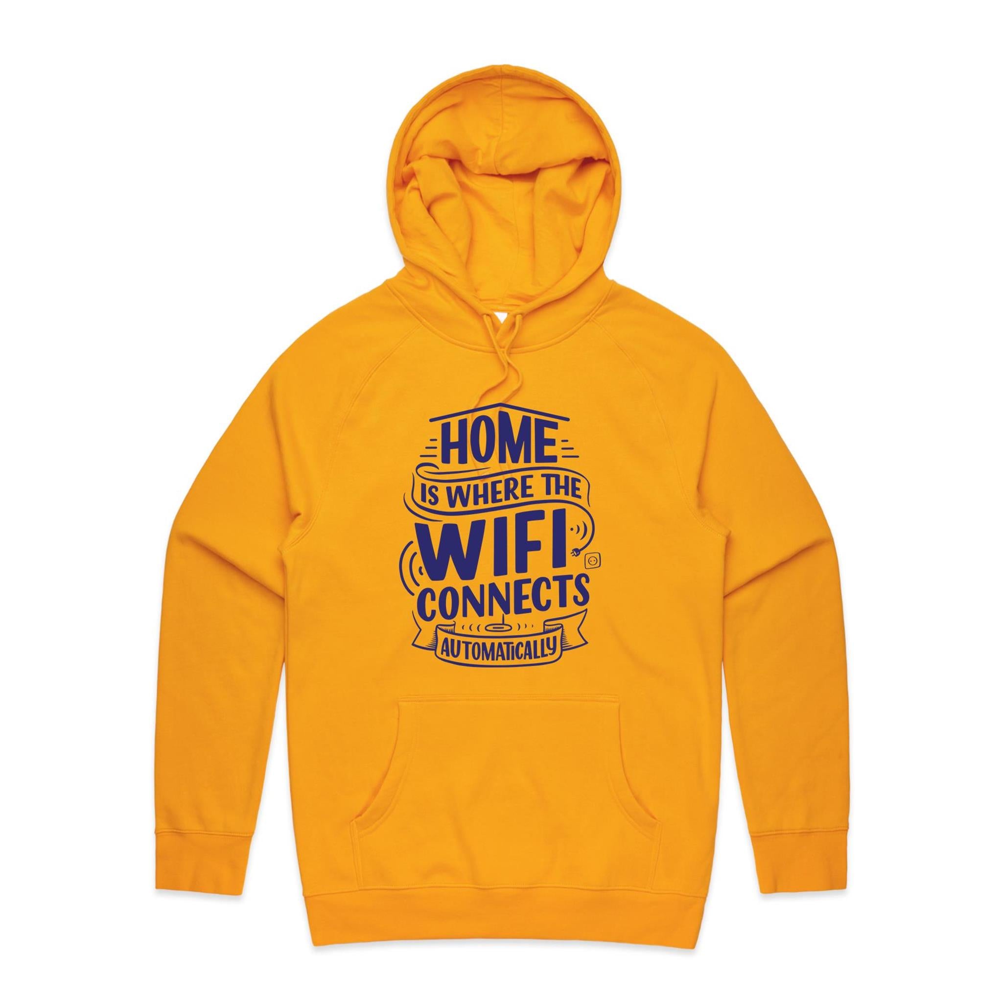 Home Is Where The WIFI Connects Automatically - Mens Hoodie Gold Mens Hoodie Printed In Australia Tech
