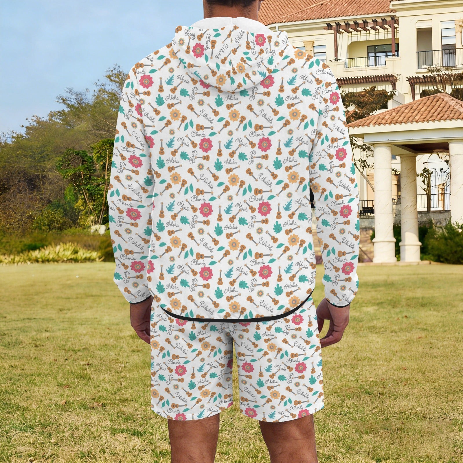 Ukulele Men's Lightweight Sun Hoodie & Shorts Set Men's Lightweight Sun Hoodie & Shorts Music Printed Offshore