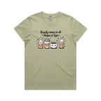 Coffee Beauty, All Shapes And Sizes Women's AS Colour T-shirt Pistachio Womens T-shirt Coffee Positivity Printed In Australia