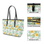 Tropical Flowers And Leaves PU Leather Tote Bag Large Leather Tote Bag-Large Plants Printed Offshore