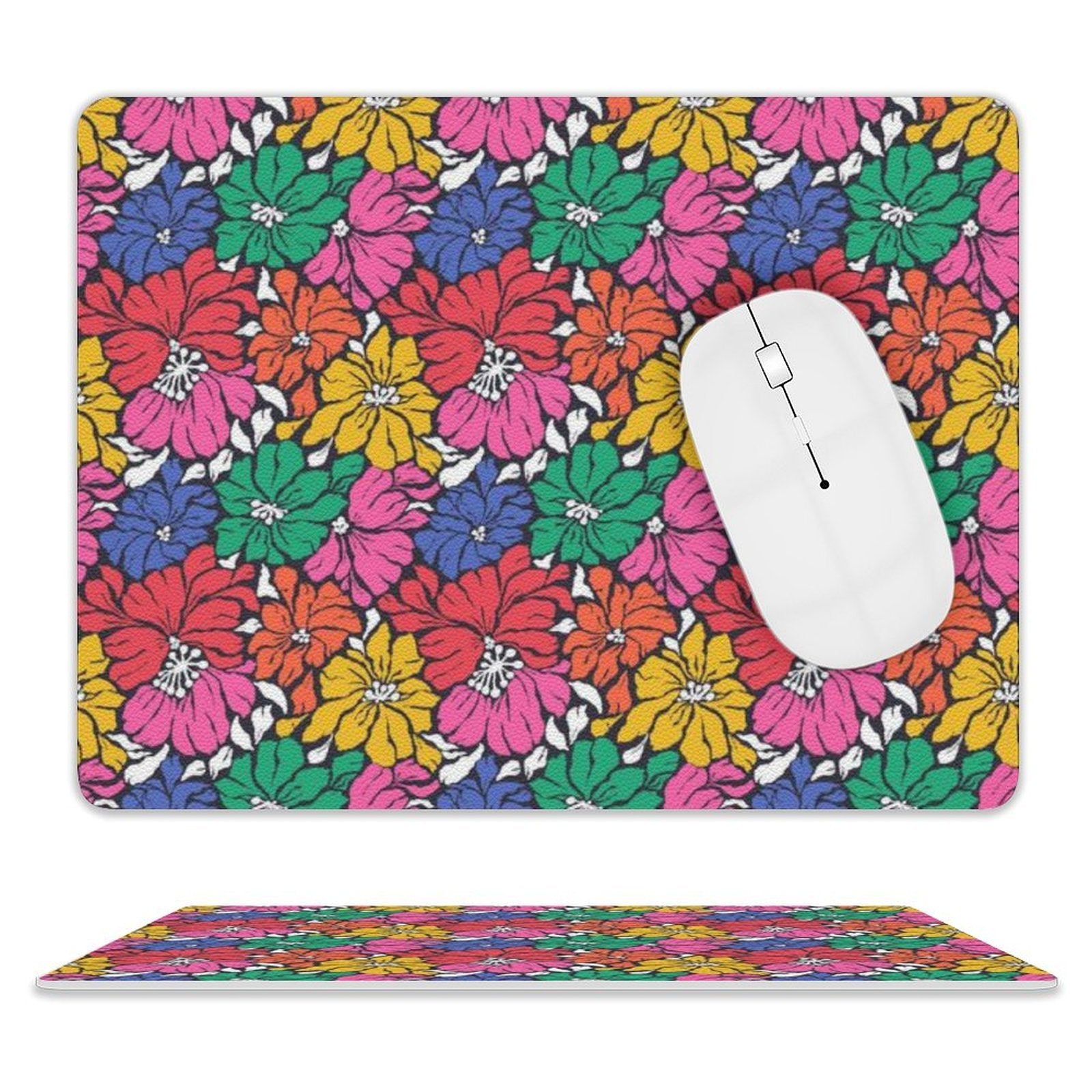 Bright And Bold Flowers Leather Mouse Pad white One size Leather Mouse Pad Plants Printed Offshore