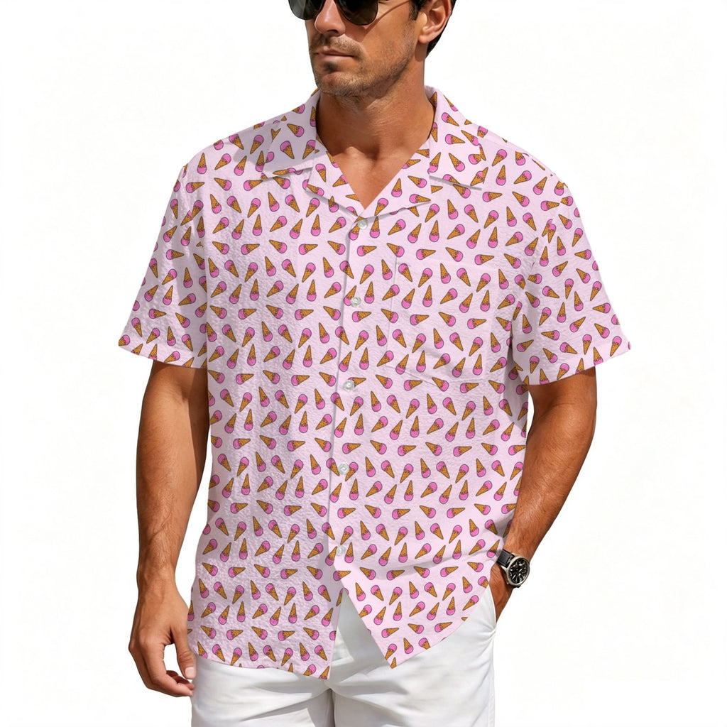 Pink Ice Cream Cones Men's Crinkle Hawaiian Shirt
