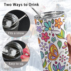 Hippie Butterfly And Flowers - 20oz Tall Skinny Tumbler with Lid and Straw