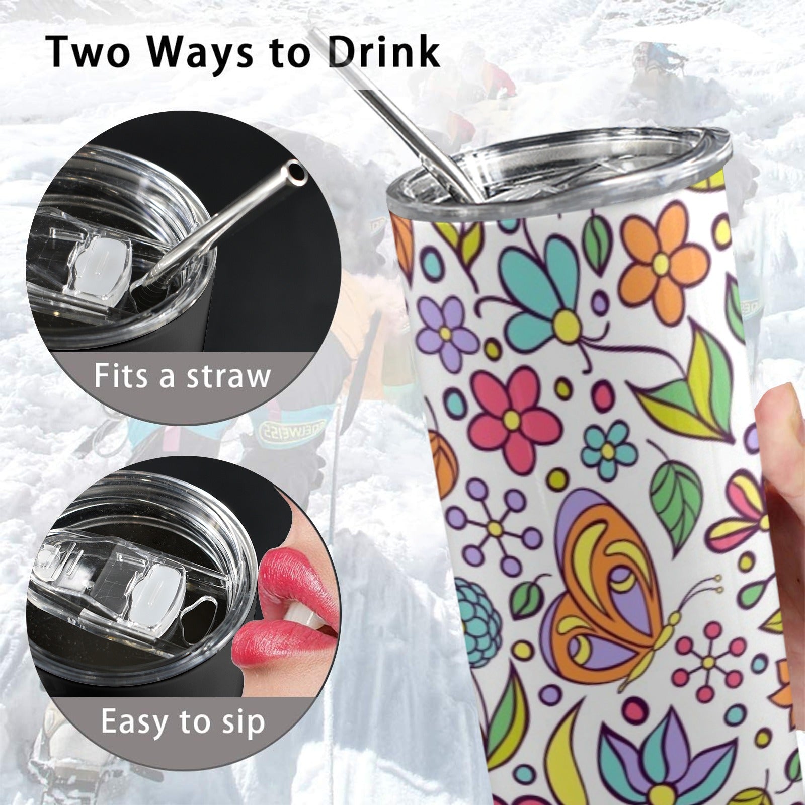 Hippie Butterfly And Flowers - 20oz Tall Skinny Tumbler with Lid and Straw