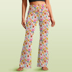 Bright And Colourful Flowers High Waist Crossover Tummy Control Flare Leggings