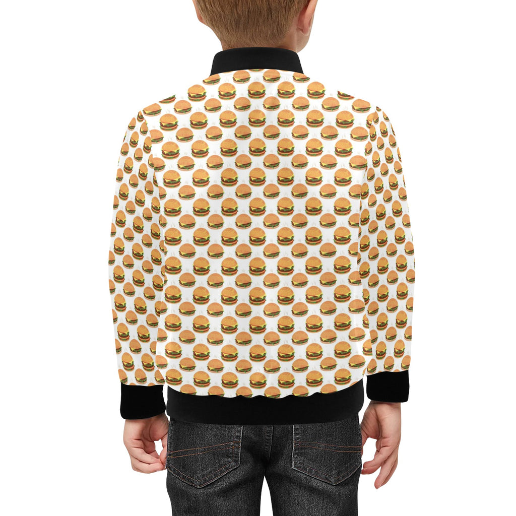 Hamburgers on White Kids Bomber Jacket Kids Bomber Jacket Food Printed Offshore