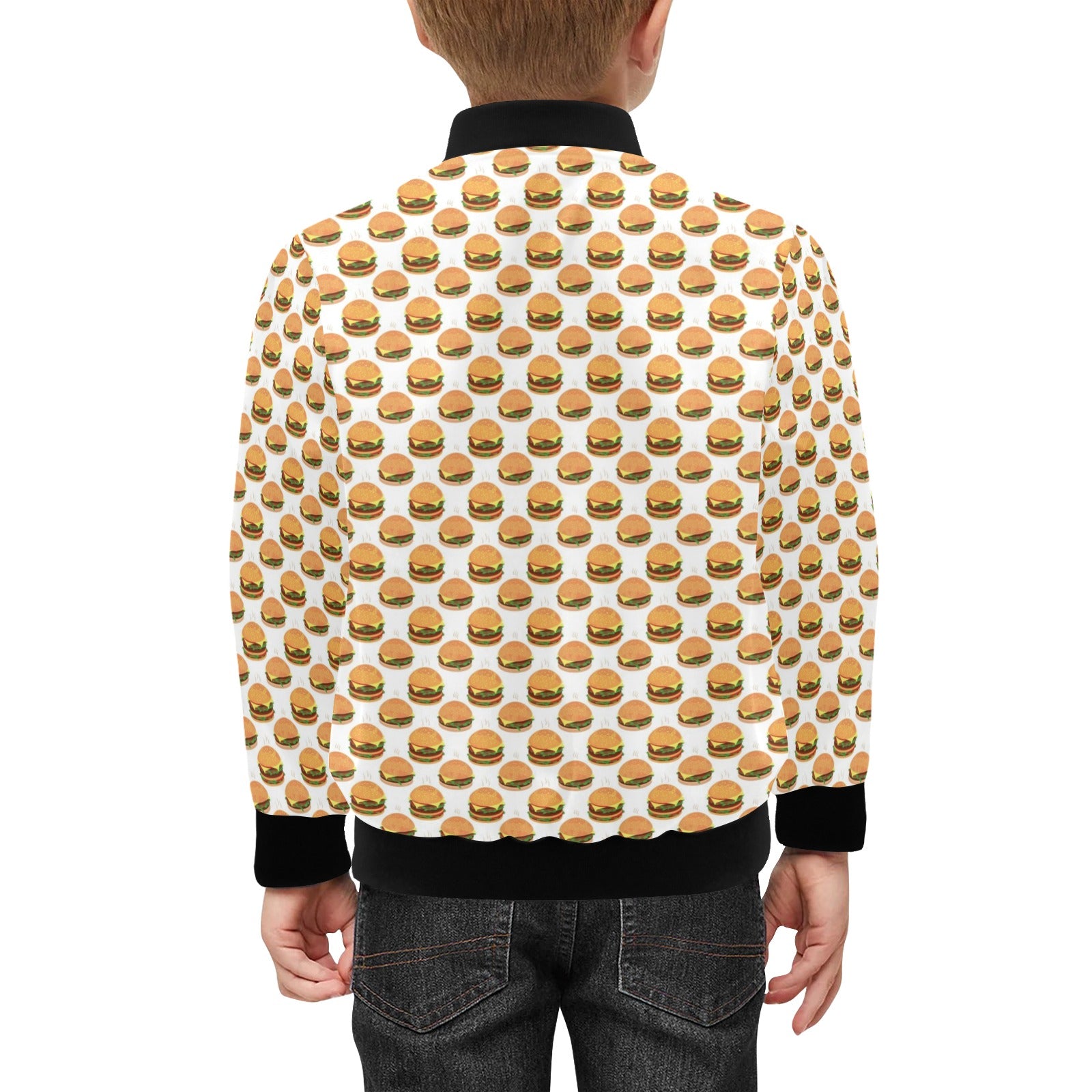 Hamburgers on White Kids Bomber Jacket Kids Bomber Jacket Food Printed Offshore