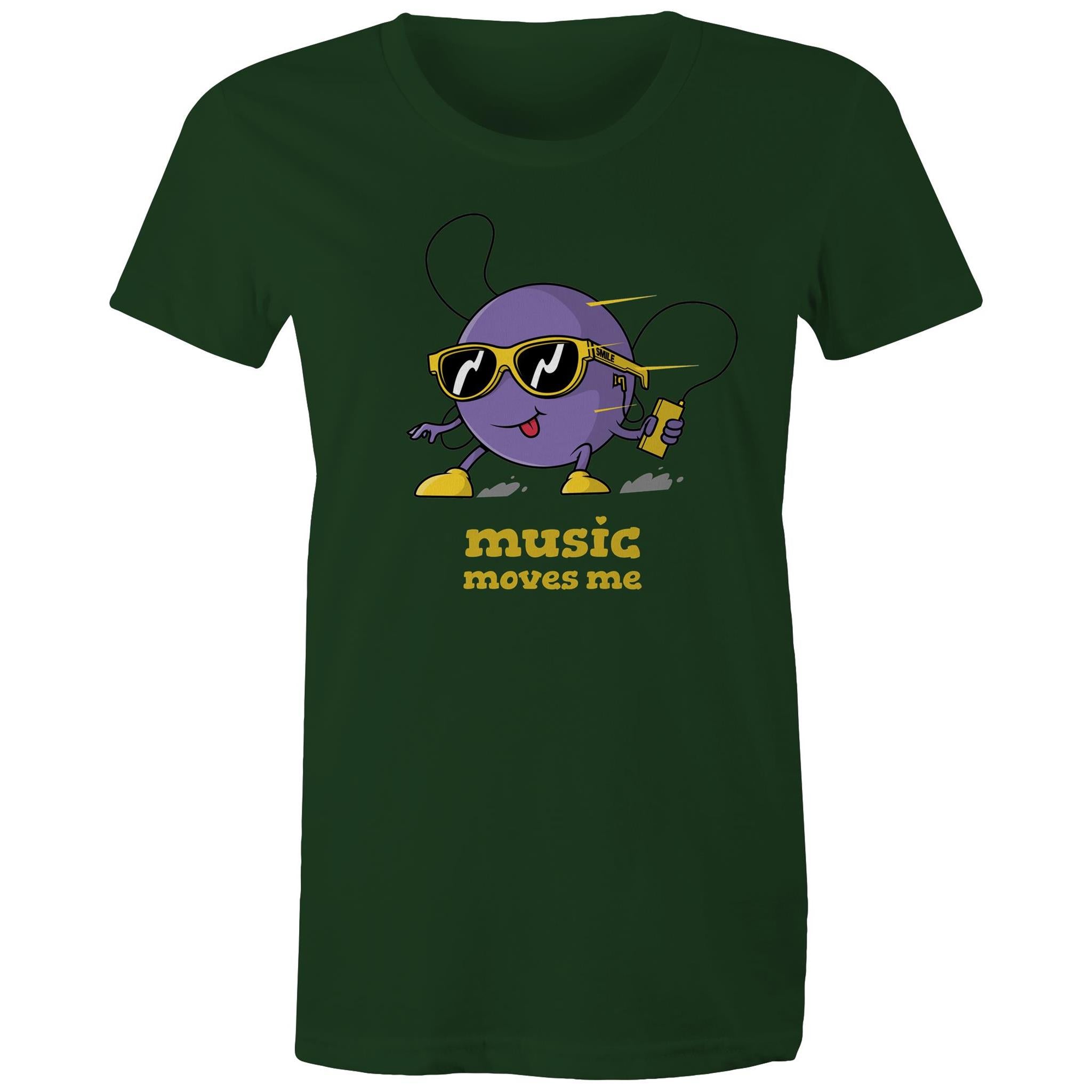 Music Moves Me - Womens T-shirt Forest Green Womens T-shirt Music Printed In Australia