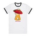 UFO, Here For The Cats Men's AS Colour Ringer Tee White Black Ringer T-Shirt animal Printed In Australia Sci Fi