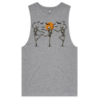 Skeleton Dance - Mens Tank Top Tee Grey Marle Drop Arm Tank Top Halloween Printed In Australia
